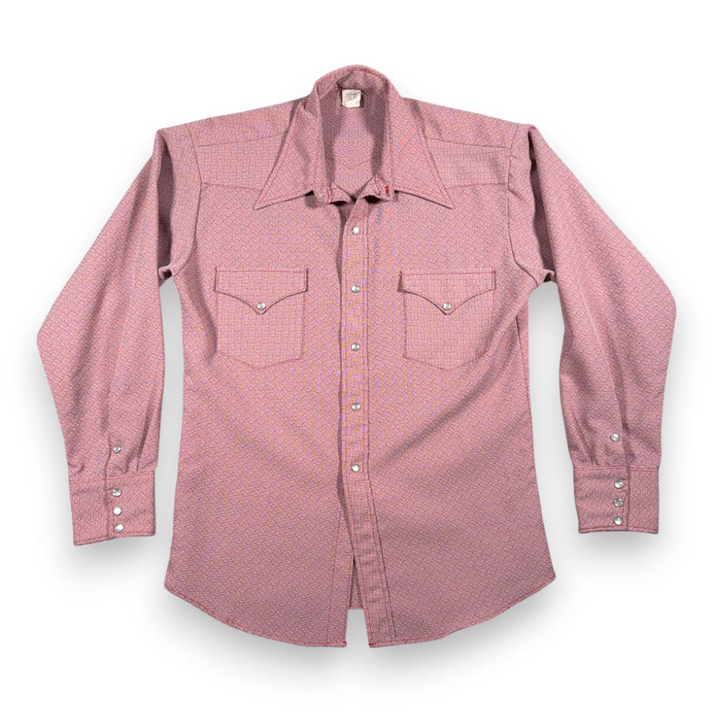 Vintage Western Shirt Adult MEDIUM Red Heather Rose Cowboy Rodeo Pearl Snap 70s